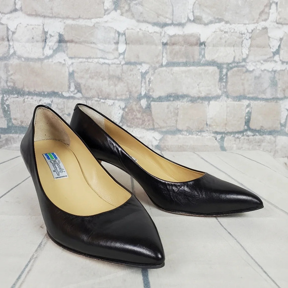 Vintage Italian Leather Kitten Heels Black Leather Pointed Toe Size 40 1/2=9-9.5 - Picture 6 of 15